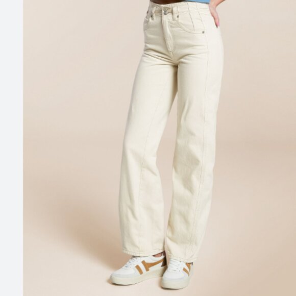 new Free People Aster High Rise Rigid Relaxed Straight Leg Jeans Cream 256 4S2 - Picture 1 of 12